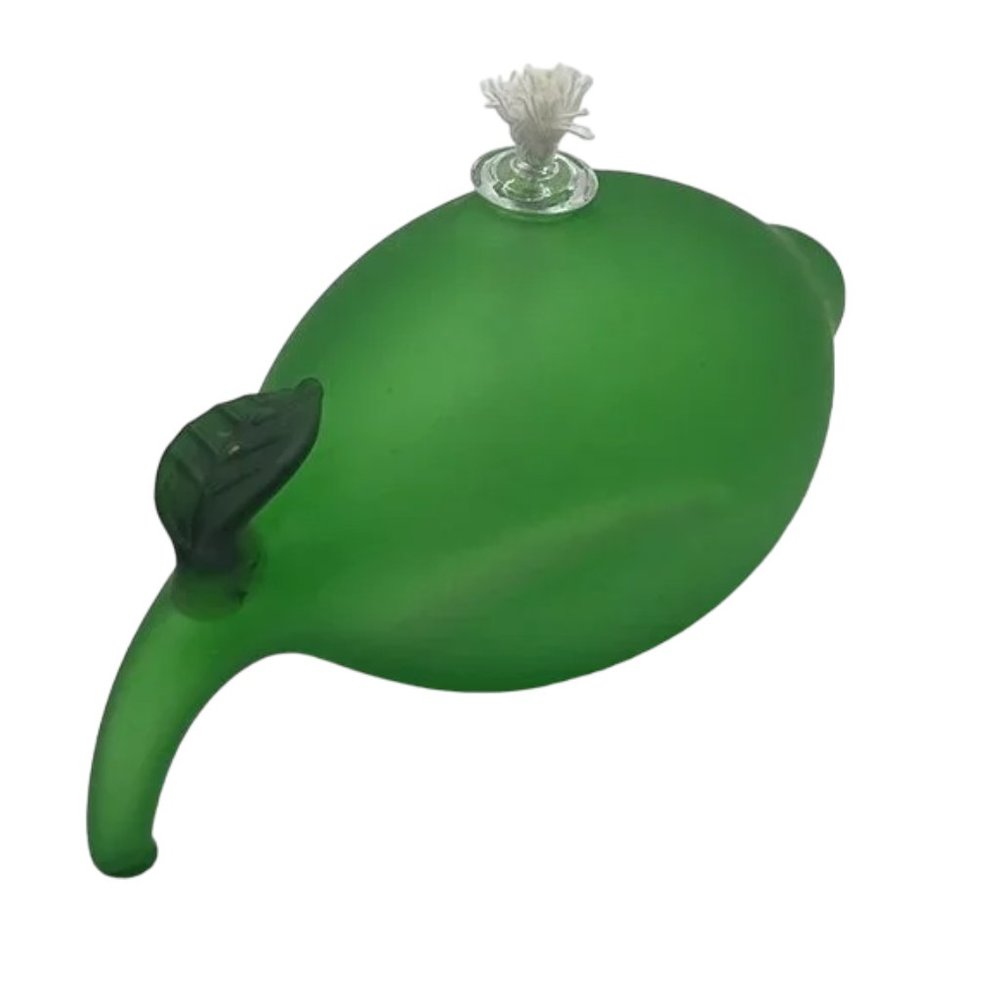 NIB: rare GLASS OIL LAMP, shaped as a lime and adorned with a sweet little leaf